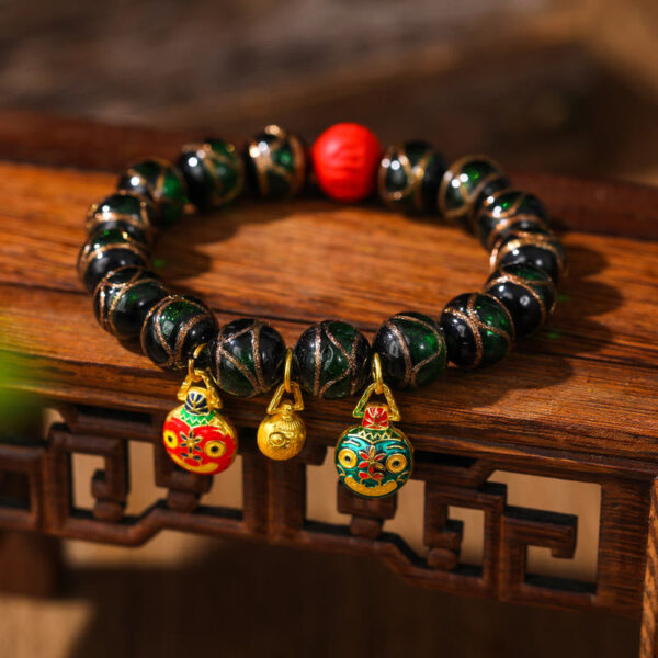 Buddha Stones Gold Swallowing Beast Family Colorful Cinnabar Bead Bracelet - 图片 9