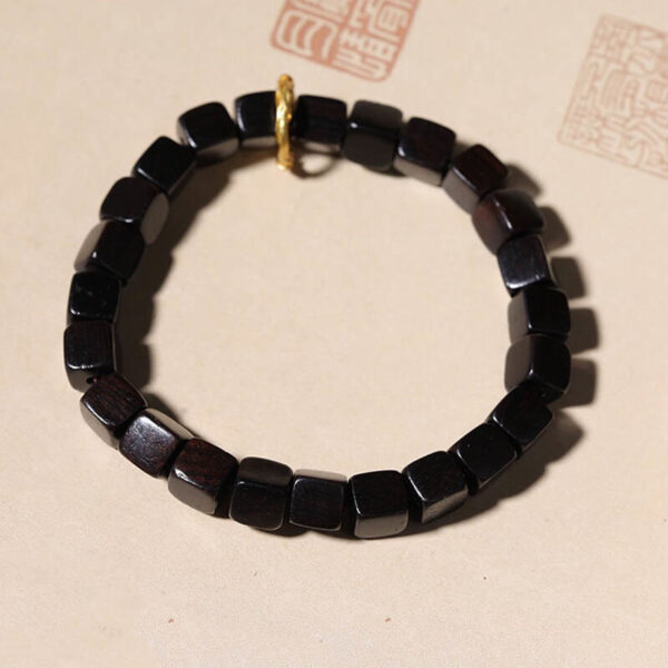 Tibetan Ebony Wood Square Beads Peace Calm Bracelet - 图片 3