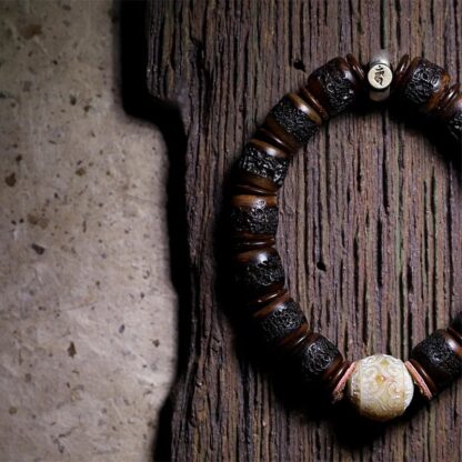 925 Sterling Silver Chinese Zodiac Natal Buddha Handmade Tibet Yak Bone Strength Bracelet - 图片 5