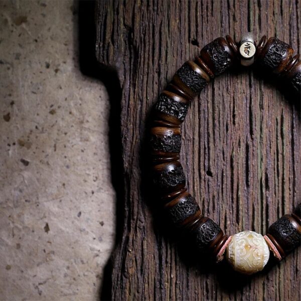 925 Sterling Silver Chinese Zodiac Natal Buddha Handmade Tibet Yak Bone Strength Bracelet - 图片 5
