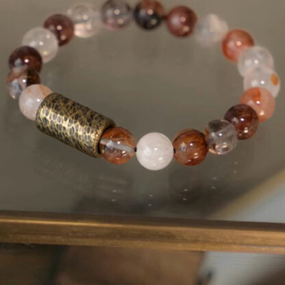 White Crystal Red Hematoid Quartz Gold Rutilated Quartz Purple Phantom Protection Bracelet - 图片 13