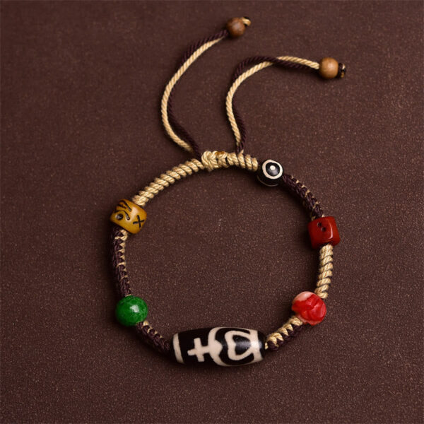 Handmade Tibetan Dzi Bead Wealth Braided Rope Bracelet - 图片 2