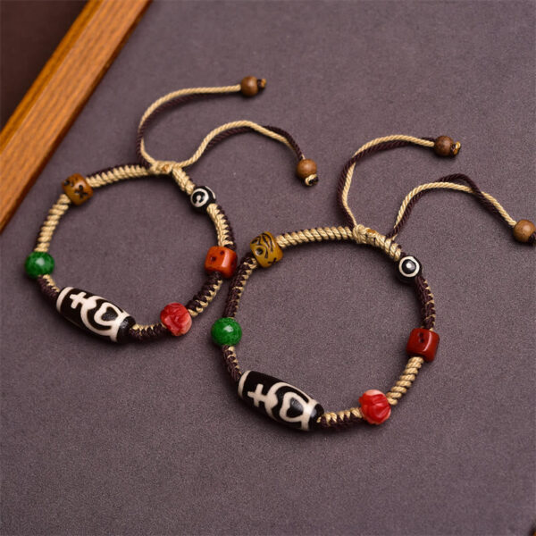 Handmade Tibetan Dzi Bead Wealth Braided Rope Bracelet - 图片 5