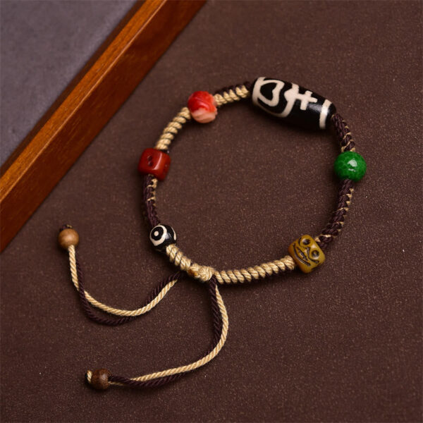 Handmade Tibetan Dzi Bead Wealth Braided Rope Bracelet - 图片 3
