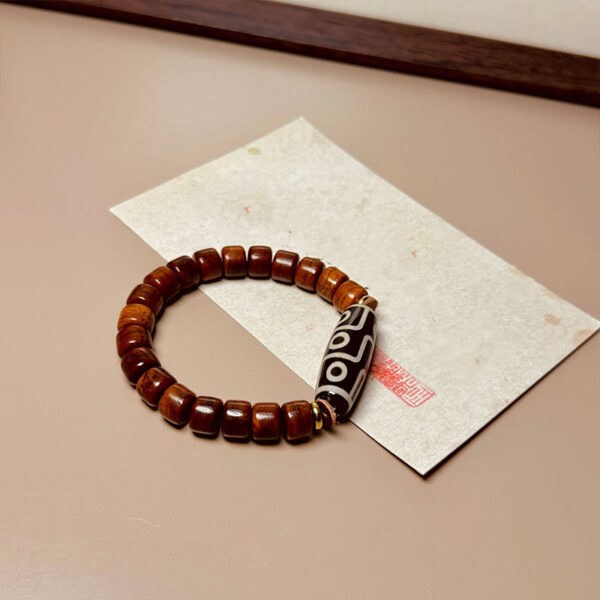 Tibetan Yak Bone Nine-Eye Dzi Bead Protection Bracelet - 图片 3