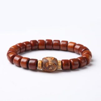 Tibetan Yak Bone Three-Eyed Dzi Bead Sheep Horn Red Agate Strength Bracelet