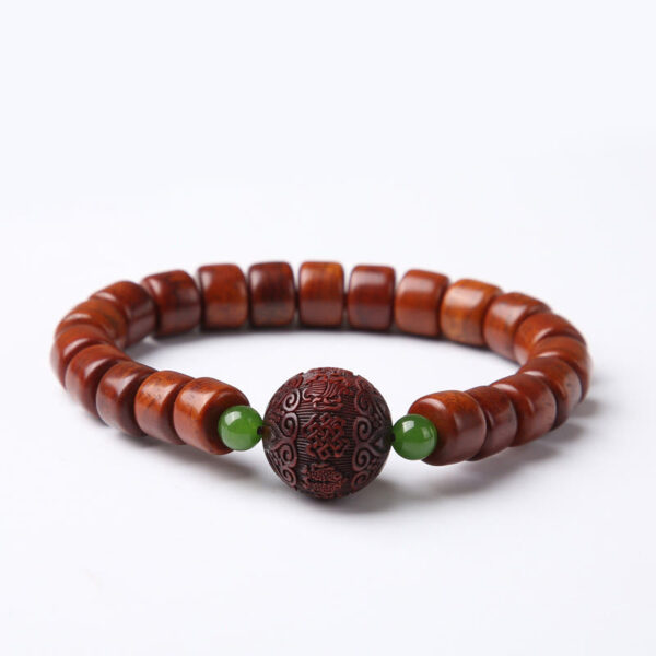 Tibetan Yak Bone Three-Eyed Dzi Bead Sheep Horn Red Agate Strength Bracelet - 图片 5