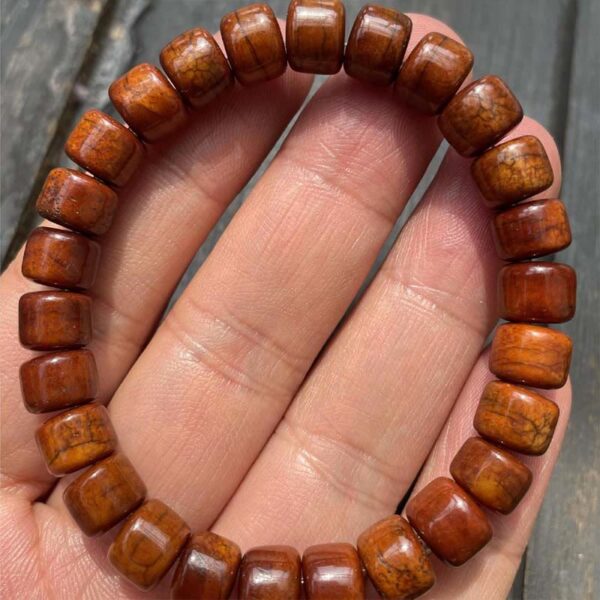 Tibetan Yak Bone Three-Eyed Dzi Bead Sheep Horn Red Agate Strength Bracelet - 图片 3