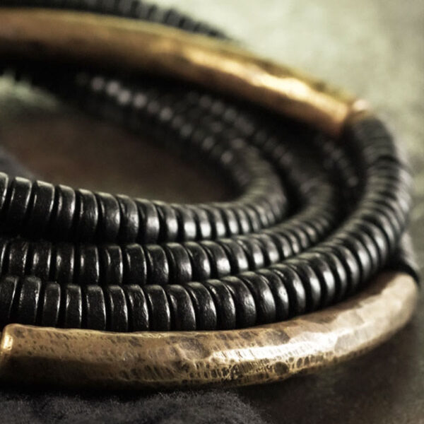 Tibetan Ebony Wood Beads Copper Peace Multilayered Bracelet - 图片 4