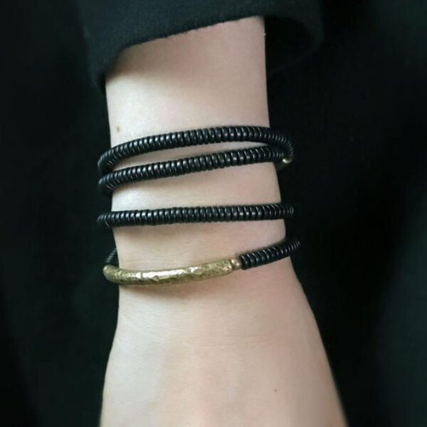Tibetan Ebony Wood Beads Copper Peace Multilayered Bracelet - 图片 5