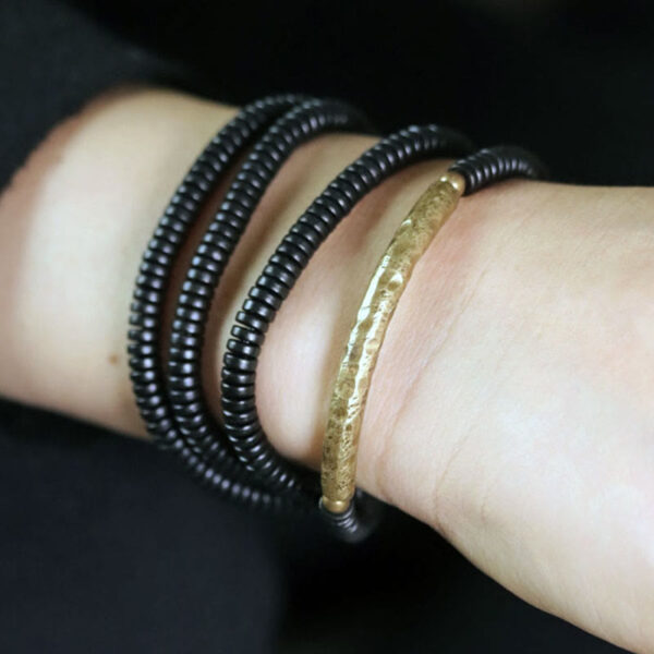 Tibetan Ebony Wood Beads Copper Peace Multilayered Bracelet - 图片 6