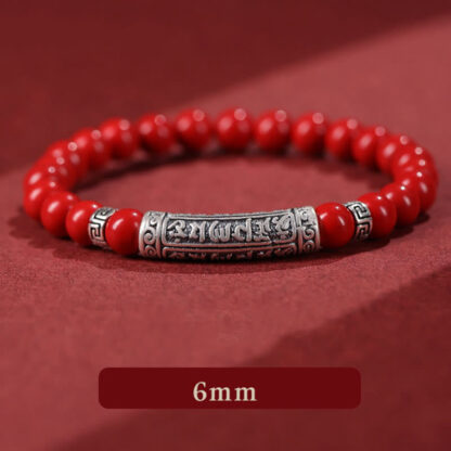 Cinnabar 999 Sterling Silver Six True Words Blessing Bracelet - 图片 7
