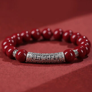 Cinnabar 999 Sterling Silver Six True Words Blessing Bracelet