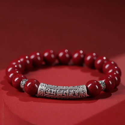 Cinnabar 999 Sterling Silver Six True Words Blessing Bracelet - 图片 3