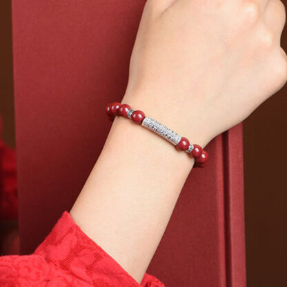 Cinnabar 999 Sterling Silver Six True Words Blessing Bracelet - 图片 5
