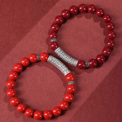 Cinnabar 999 Sterling Silver Six True Words Blessing Bracelet - 图片 9