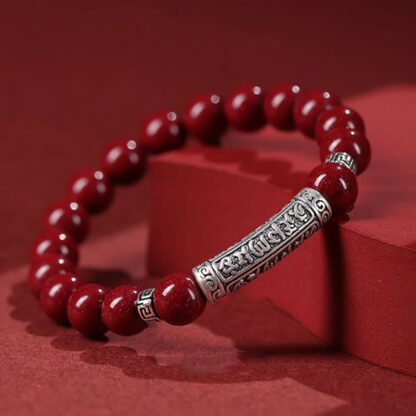 Cinnabar 999 Sterling Silver Six True Words Blessing Bracelet - 图片 6
