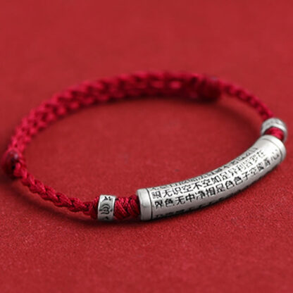 Handmade 999 Sterling Silver Om Mani Padme Hum Heart Sutra Carved Luck Rope Bracelet Anklet - 图片 3