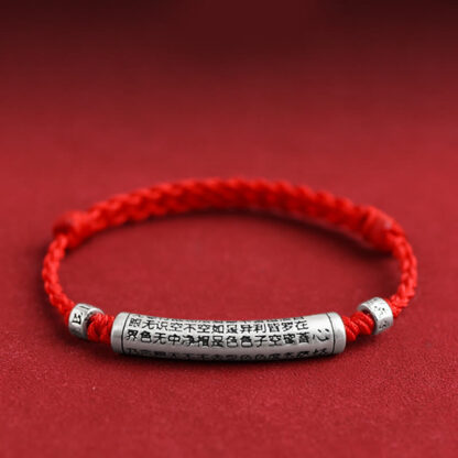 Handmade 999 Sterling Silver Om Mani Padme Hum Heart Sutra Carved Luck Rope Bracelet Anklet - 图片 14