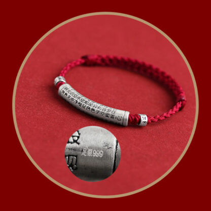 Handmade 999 Sterling Silver Om Mani Padme Hum Heart Sutra Carved Luck Rope Bracelet Anklet - 图片 10
