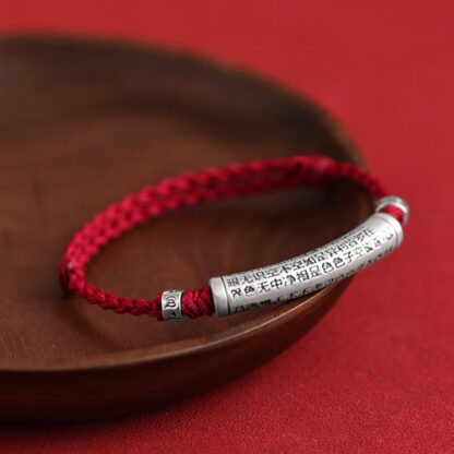 Handmade 999 Sterling Silver Om Mani Padme Hum Heart Sutra Carved Luck Rope Bracelet Anklet - 图片 9