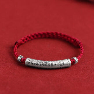 Handmade 999 Sterling Silver Om Mani Padme Hum Heart Sutra Carved Luck Rope Bracelet Anklet