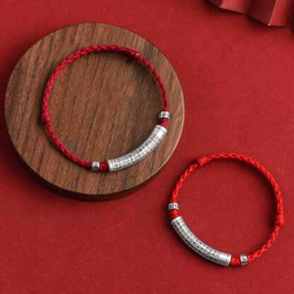 Handmade 999 Sterling Silver Om Mani Padme Hum Heart Sutra Carved Luck Rope Bracelet Anklet - 图片 17