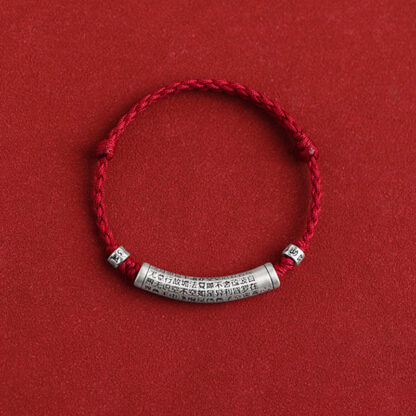 Handmade 999 Sterling Silver Om Mani Padme Hum Heart Sutra Carved Luck Rope Bracelet Anklet - 图片 8