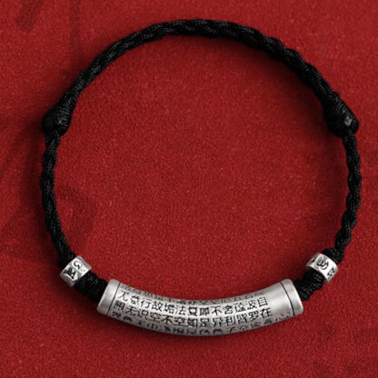 Handmade 999 Sterling Silver Om Mani Padme Hum Heart Sutra Carved Luck Rope Bracelet Anklet - 图片 19