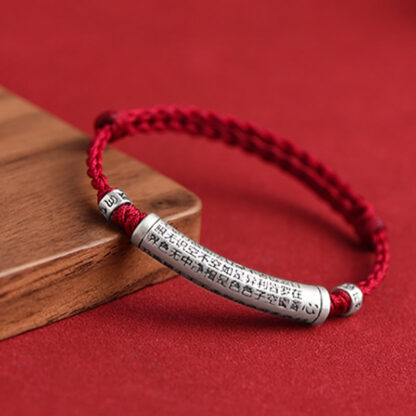 Handmade 999 Sterling Silver Om Mani Padme Hum Heart Sutra Carved Luck Rope Bracelet Anklet - 图片 4