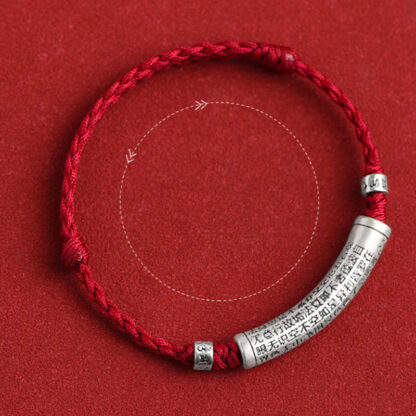 Handmade 999 Sterling Silver Om Mani Padme Hum Heart Sutra Carved Luck Rope Bracelet Anklet - 图片 5