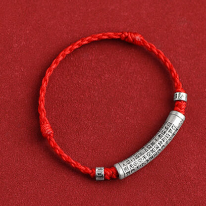 Handmade 999 Sterling Silver Om Mani Padme Hum Heart Sutra Carved Luck Rope Bracelet Anklet - 图片 13
