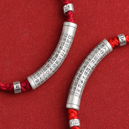 Handmade 999 Sterling Silver Om Mani Padme Hum Heart Sutra Carved Luck Rope Bracelet Anklet - 图片 15
