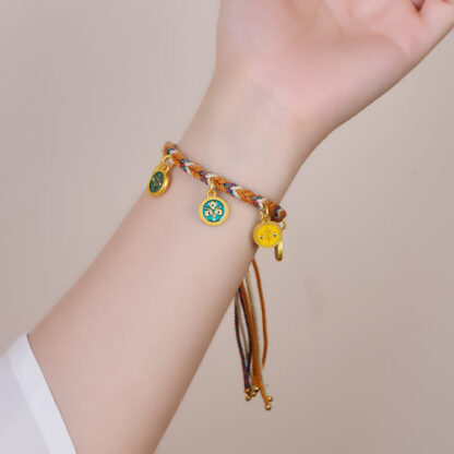 Handmade Tibetan Multicolored Rope Five God Of Wealth Luck Bracelet - 图片 5