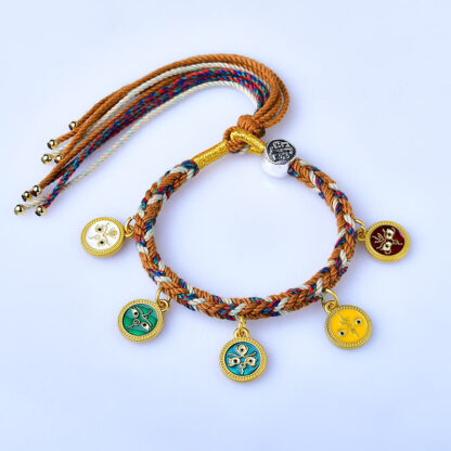 Handmade Tibetan Multicolored Rope Five God Of Wealth Luck Bracelet - 图片 4