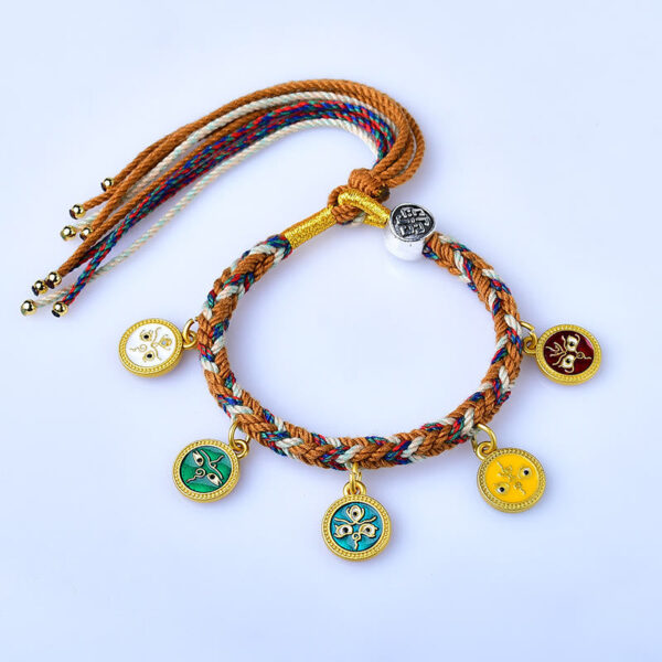 Handmade Tibetan Multicolored Rope Five God Of Wealth Luck Bracelet - 图片 4
