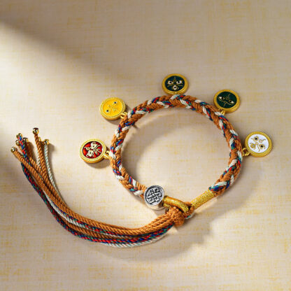 Handmade Tibetan Multicolored Rope Five God Of Wealth Luck Bracelet - 图片 3
