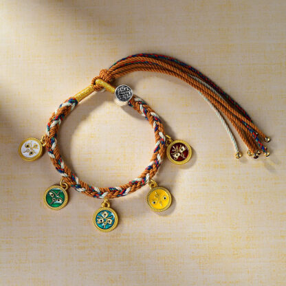 Handmade Tibetan Multicolored Rope Five God Of Wealth Luck Bracelet - 图片 2