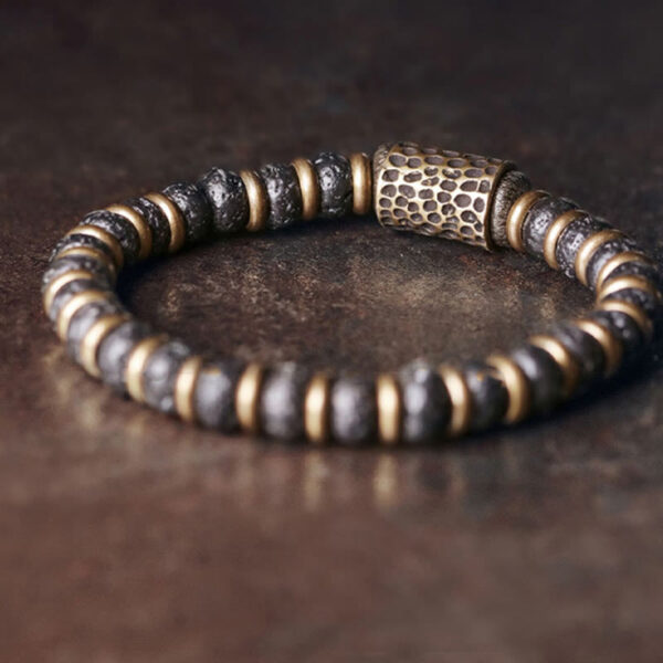 Vintage Lava Rock Beads Calm Copper Bracelet - 图片 2