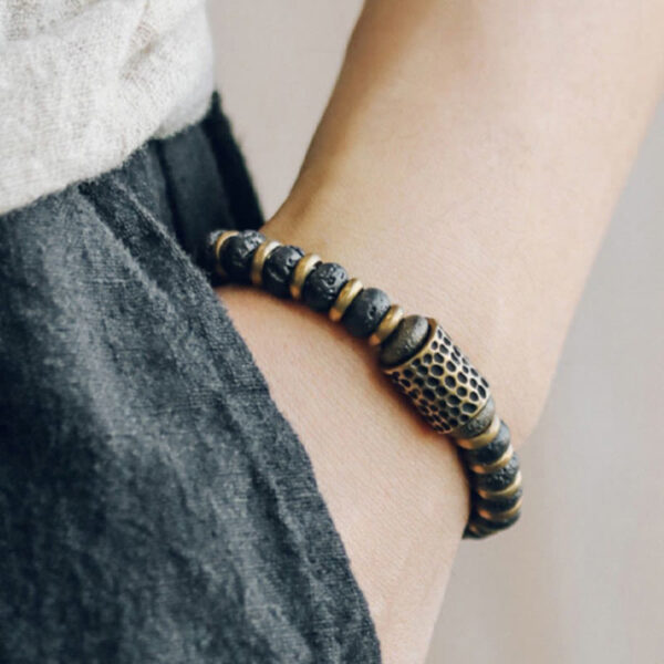Vintage Lava Rock Beads Calm Copper Bracelet - 图片 4