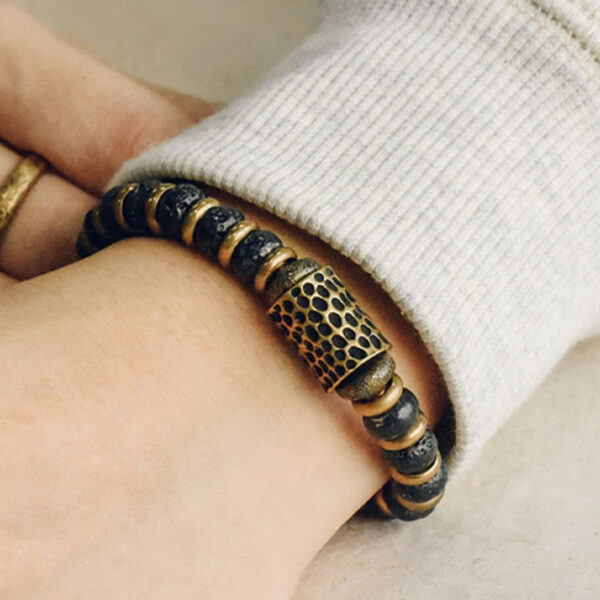 Vintage Lava Rock Beads Calm Copper Bracelet - 图片 5