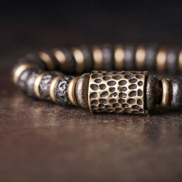 Vintage Lava Rock Beads Calm Copper Bracelet - 图片 3