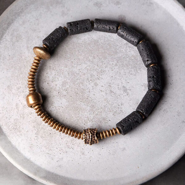 Luck Wealth Black Lava Rock Beads Copper Bracelet - 图片 5