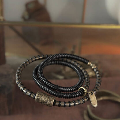 Healing Tibetan Ebony Wood Beads Copper Multilayered Bracelet - 图片 2