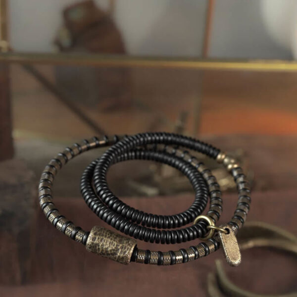 Healing Tibetan Ebony Wood Beads Copper Multilayered Bracelet - 图片 2