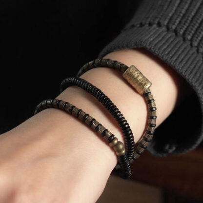 Healing Tibetan Ebony Wood Beads Copper Multilayered Bracelet - 图片 3