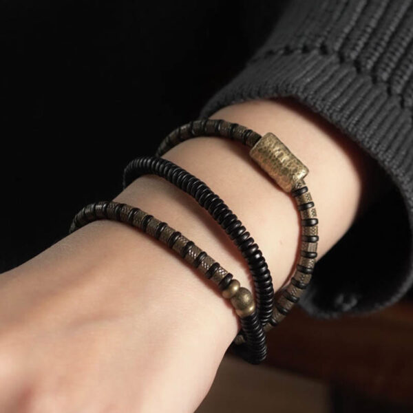 Healing Tibetan Ebony Wood Beads Copper Multilayered Bracelet - 图片 3