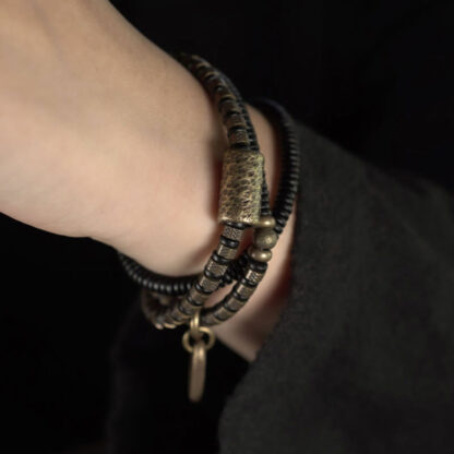 Healing Tibetan Ebony Wood Beads Copper Multilayered Bracelet - 图片 5
