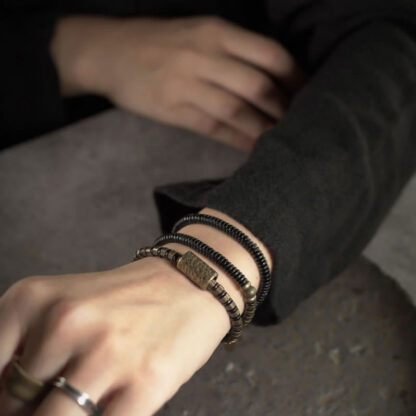 Healing Tibetan Ebony Wood Beads Copper Multilayered Bracelet - 图片 10