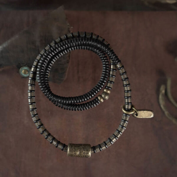 Healing Tibetan Ebony Wood Beads Copper Multilayered Bracelet - 图片 8
